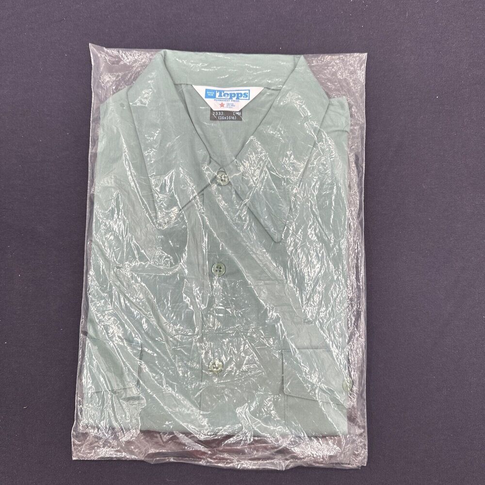 Vintage Topps Men's Long Sleeve Button Front Work Shirt, Size 16-16 1/2 NOS